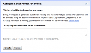 Google API Console - Configure Server Key